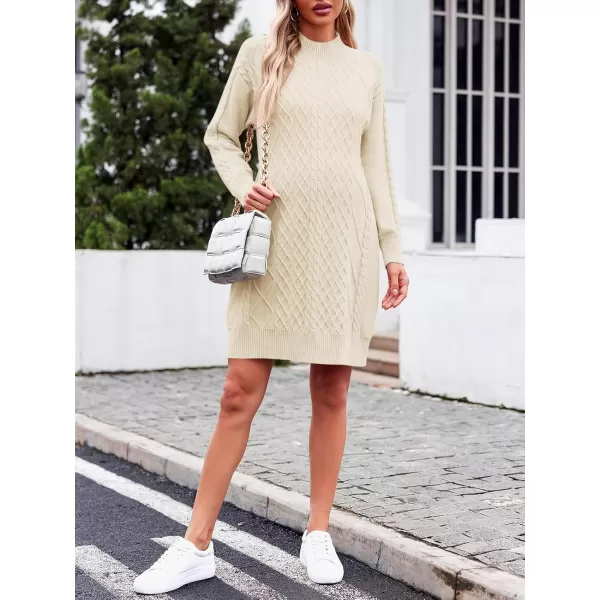 imageSaodimallsu Womens Maternity Sweater Dress Cable Knit Sexy Bodycon Crew Neck Long Sleeve Fall Mini Sweaters DressesBeige