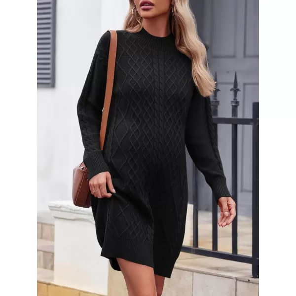 imageSaodimallsu Womens Maternity Sweater Dress Cable Knit Sexy Bodycon Crew Neck Long Sleeve Fall Mini Sweaters DressesBlack