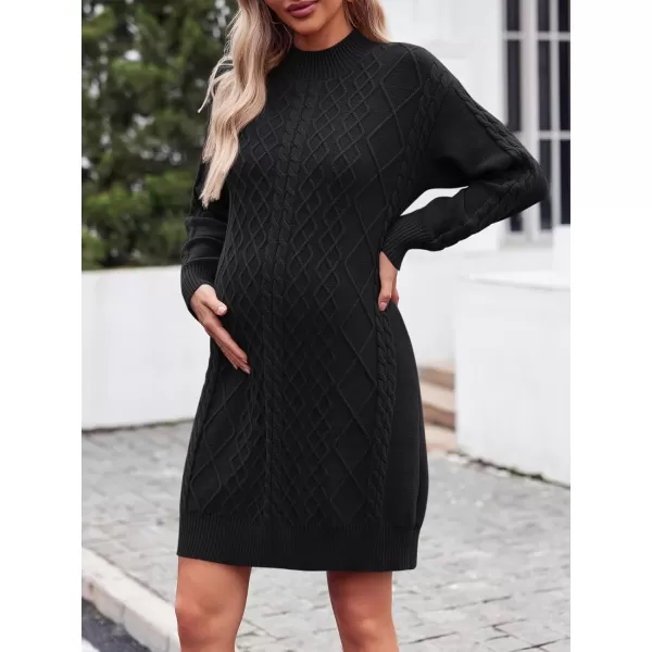 imageSaodimallsu Womens Maternity Sweater Dress Cable Knit Sexy Bodycon Crew Neck Long Sleeve Fall Mini Sweaters DressesBlack