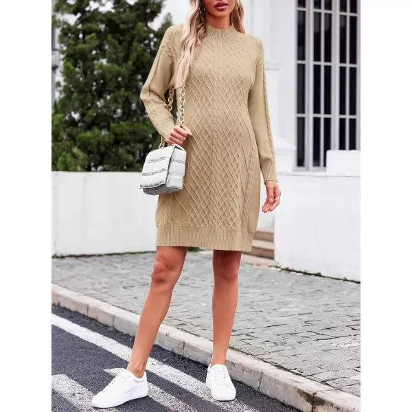 imageSaodimallsu Womens Maternity Sweater Dress Cable Knit Sexy Bodycon Crew Neck Long Sleeve Fall Mini Sweaters DressesKhaki