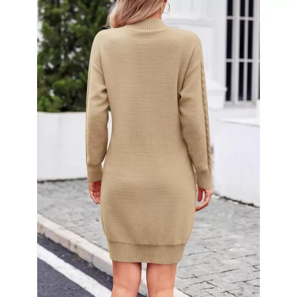 imageSaodimallsu Womens Maternity Sweater Dress Cable Knit Sexy Bodycon Crew Neck Long Sleeve Fall Mini Sweaters DressesKhaki