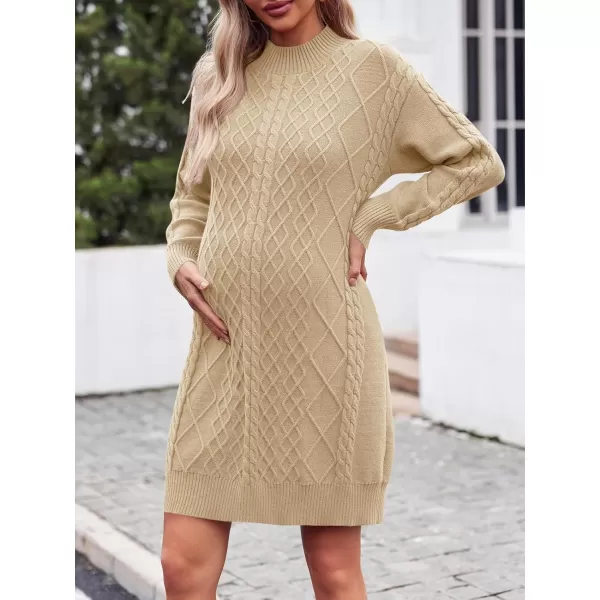 imageSaodimallsu Womens Maternity Sweater Dress Cable Knit Sexy Bodycon Crew Neck Long Sleeve Fall Mini Sweaters DressesKhaki