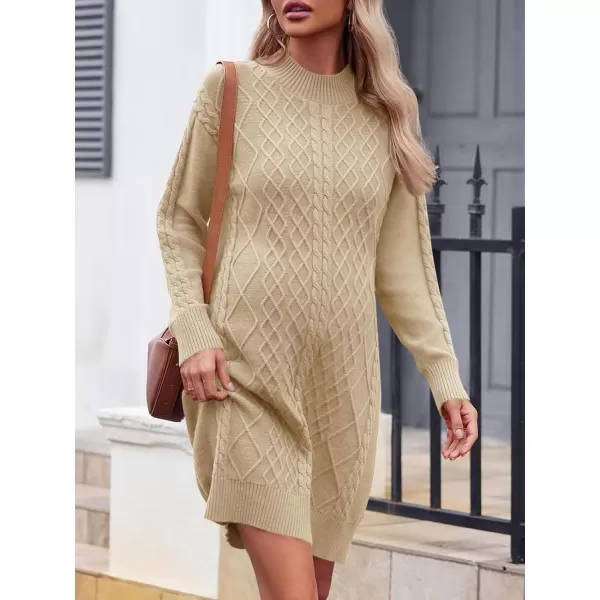 imageSaodimallsu Womens Maternity Sweater Dress Cable Knit Sexy Bodycon Crew Neck Long Sleeve Fall Mini Sweaters DressesKhaki