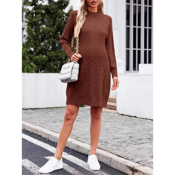 imageSaodimallsu Womens Maternity Sweater Dress Cable Knit Sexy Bodycon Crew Neck Long Sleeve Fall Mini Sweaters DressesRedbrown