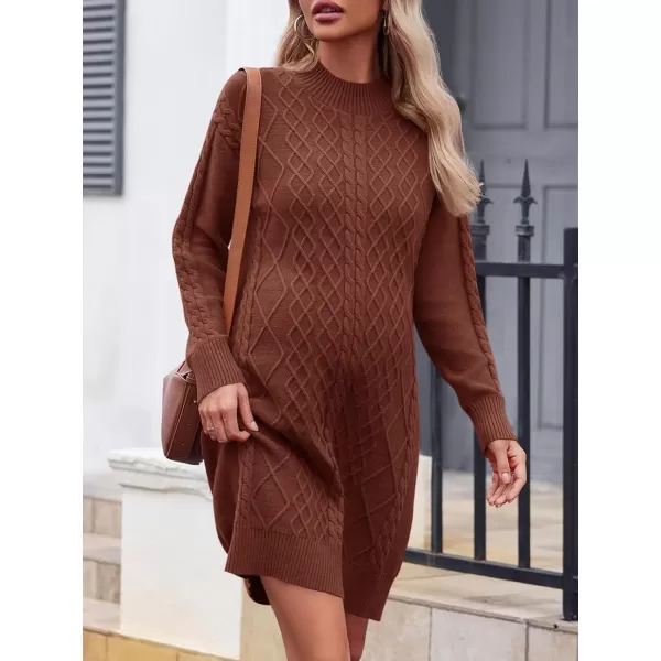 imageSaodimallsu Womens Maternity Sweater Dress Cable Knit Sexy Bodycon Crew Neck Long Sleeve Fall Mini Sweaters DressesRedbrown