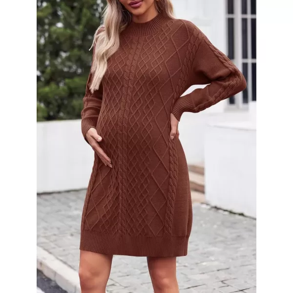 imageSaodimallsu Womens Maternity Sweater Dress Cable Knit Sexy Bodycon Crew Neck Long Sleeve Fall Mini Sweaters DressesRedbrown