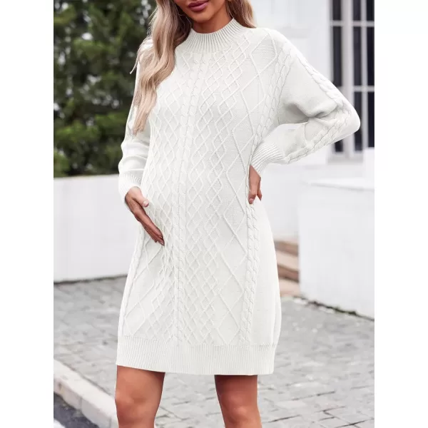 imageSaodimallsu Womens Maternity Sweater Dress Cable Knit Sexy Bodycon Crew Neck Long Sleeve Fall Mini Sweaters DressesWhite