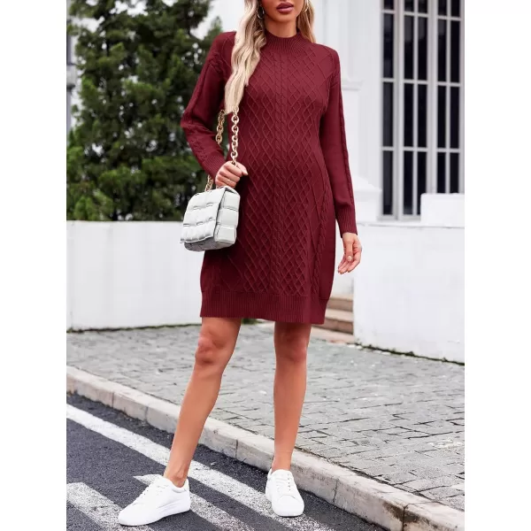 imageSaodimallsu Womens Maternity Sweater Dress Cable Knit Sexy Bodycon Crew Neck Long Sleeve Fall Mini Sweaters DressesWine Red