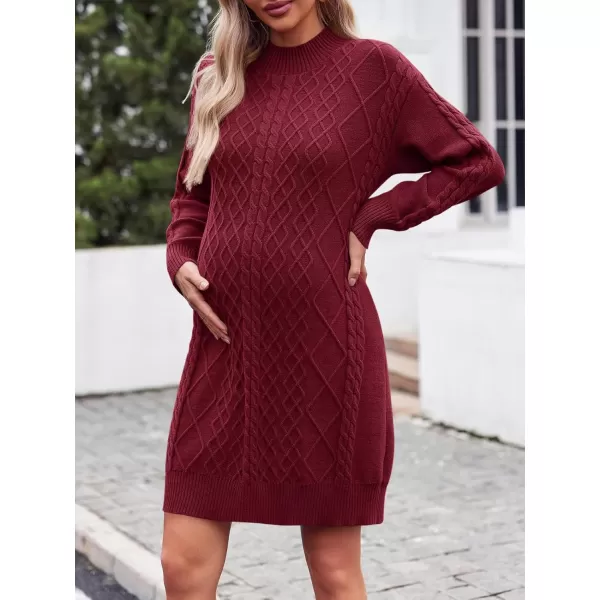 imageSaodimallsu Womens Maternity Sweater Dress Cable Knit Sexy Bodycon Crew Neck Long Sleeve Fall Mini Sweaters DressesWine Red