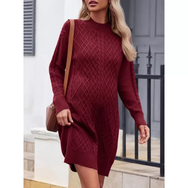 imageSaodimallsu Womens Maternity Sweater Dress Cable Knit Sexy Bodycon Crew Neck Long Sleeve Fall Mini Sweaters DressesWine Red