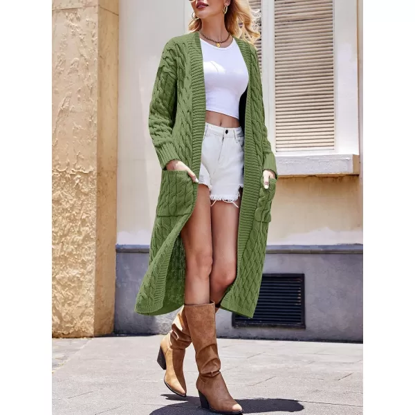 imageSaodimallsu Womens Open Front Long Cardigan Oversized Long Sleeve Loose Cable Knit Chunky Fall Sweater Coat with PocketsArmy Green