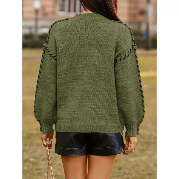 imageSaodimallsu Womens Oversized Sweaters Crew Neck Puff Long Sleeve Knit Fall Loose Chunky Trendy Casual Pullover TopArmy Green