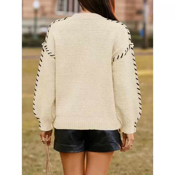 imageSaodimallsu Womens Oversized Sweaters Crew Neck Puff Long Sleeve Knit Fall Loose Chunky Trendy Casual Pullover TopBeige