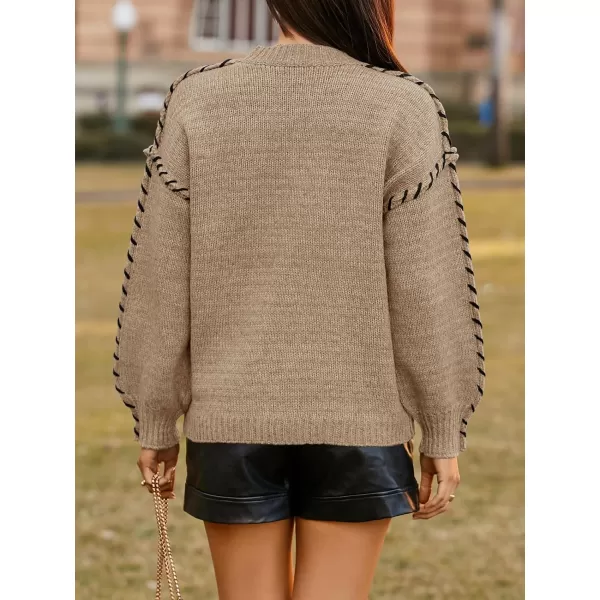 imageSaodimallsu Womens Oversized Sweaters Crew Neck Puff Long Sleeve Knit Fall Loose Chunky Trendy Casual Pullover TopKhaki