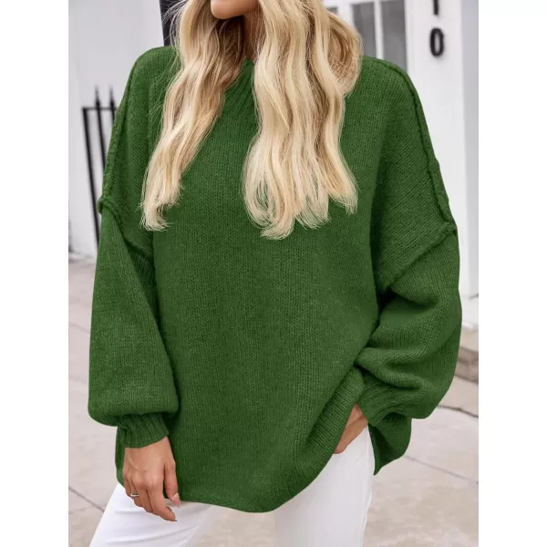 imageSaodimallsu Womens Oversized Sweaters Mock Neck Batwing Long Sleeve 2024 Fall Trendy Ribbed Knit Casual Tunic SweaterArmy Green