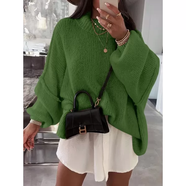 imageSaodimallsu Womens Oversized Sweaters Mock Neck Batwing Long Sleeve 2024 Fall Trendy Ribbed Knit Casual Tunic SweaterArmy Green