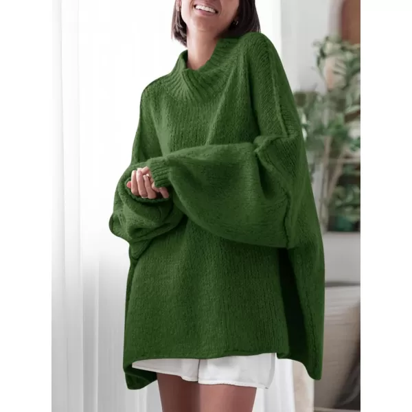 imageSaodimallsu Womens Oversized Sweaters Mock Neck Batwing Long Sleeve 2024 Fall Trendy Ribbed Knit Casual Tunic SweaterArmy Green