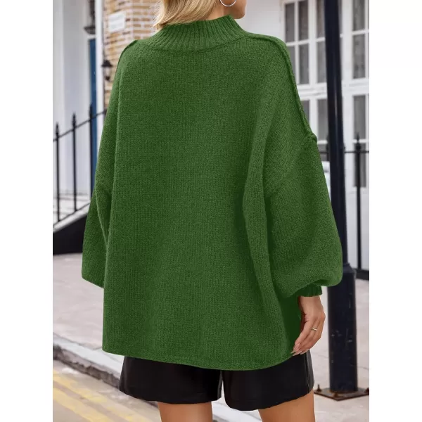 imageSaodimallsu Womens Oversized Sweaters Mock Neck Batwing Long Sleeve 2024 Fall Trendy Ribbed Knit Casual Tunic SweaterArmy Green