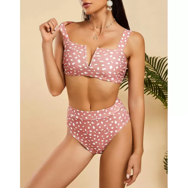 imageSaodimallsu Womens Sexy Two Piece Leopard Printed Swimsuits High Waisted High Cut Padded Bikini Set Bathing SuitsZa Pink