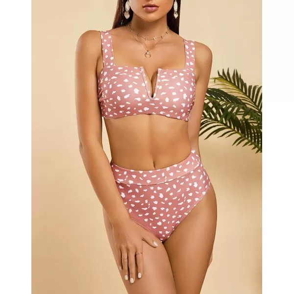 imageSaodimallsu Womens Sexy Two Piece Leopard Printed Swimsuits High Waisted High Cut Padded Bikini Set Bathing SuitsZa Pink