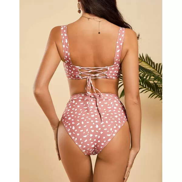 imageSaodimallsu Womens Sexy Two Piece Leopard Printed Swimsuits High Waisted High Cut Padded Bikini Set Bathing SuitsZa Pink