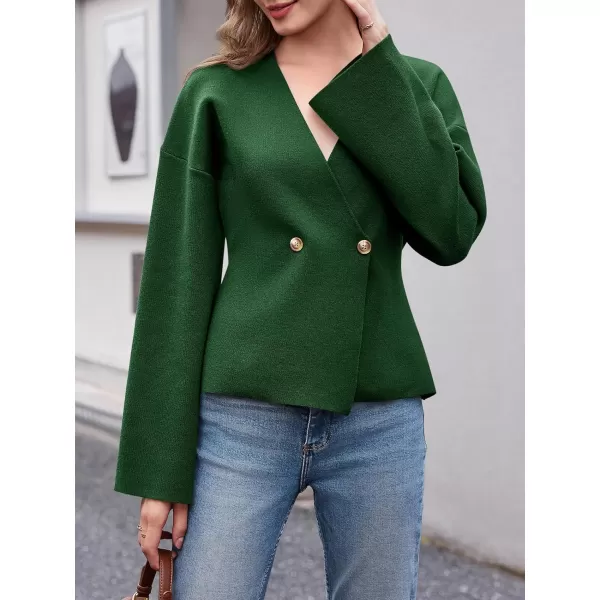 imageSaodimallsu Womens V Neck Cardigans Long Bell Sleeve Button Down Open Front Loose Knit Fall Sweater BlazerArmy Green