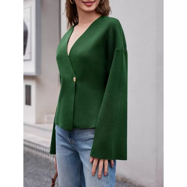 imageSaodimallsu Womens V Neck Cardigans Long Bell Sleeve Button Down Open Front Loose Knit Fall Sweater BlazerArmy Green