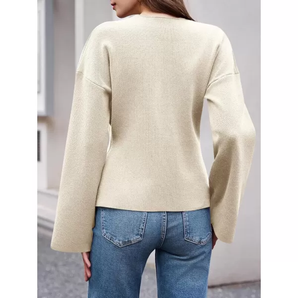 imageSaodimallsu Womens V Neck Cardigans Long Bell Sleeve Button Down Open Front Loose Knit Fall Sweater BlazerBeige