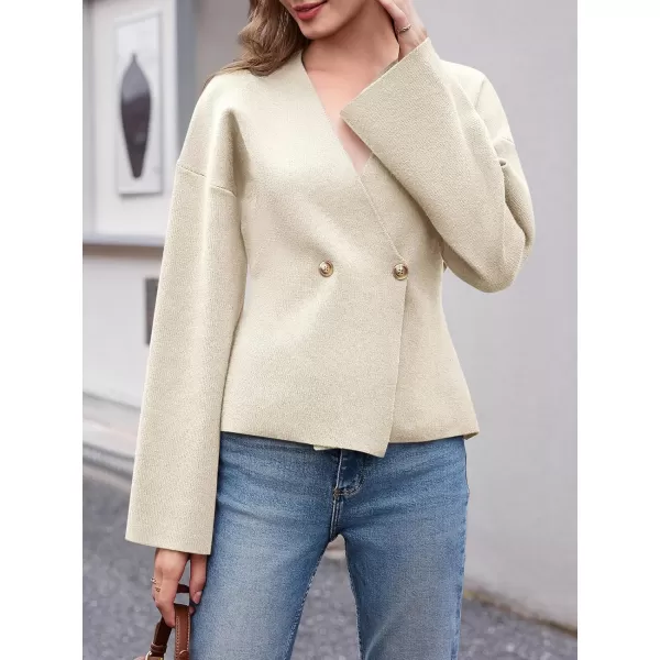 imageSaodimallsu Womens V Neck Cardigans Long Bell Sleeve Button Down Open Front Loose Knit Fall Sweater BlazerBeige