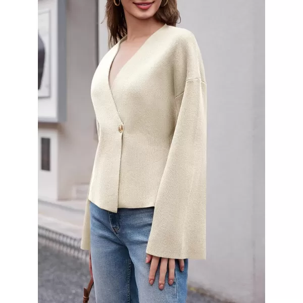 imageSaodimallsu Womens V Neck Cardigans Long Bell Sleeve Button Down Open Front Loose Knit Fall Sweater BlazerBeige