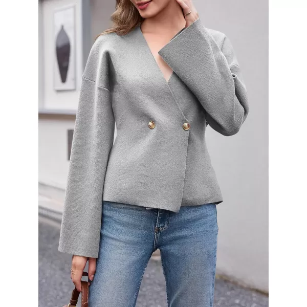 imageSaodimallsu Womens V Neck Cardigans Long Bell Sleeve Button Down Open Front Loose Knit Fall Sweater BlazerGray