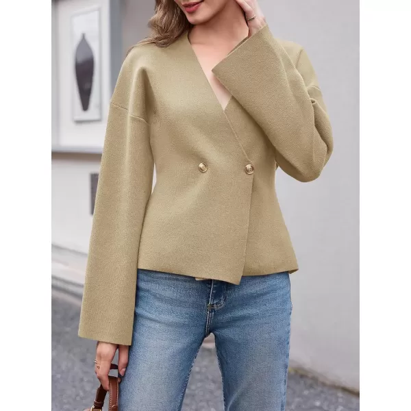 imageSaodimallsu Womens V Neck Cardigans Long Bell Sleeve Button Down Open Front Loose Knit Fall Sweater BlazerKhaki