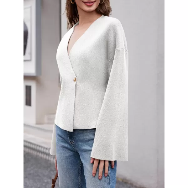 imageSaodimallsu Womens V Neck Cardigans Long Bell Sleeve Button Down Open Front Loose Knit Fall Sweater BlazerWhite