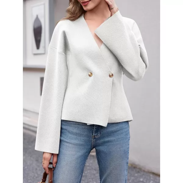 imageSaodimallsu Womens V Neck Cardigans Long Bell Sleeve Button Down Open Front Loose Knit Fall Sweater BlazerWhite