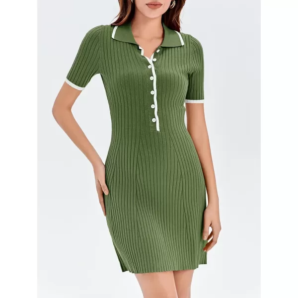 imageSaodimallsu Womens V Neck Short Sleeve Slim Fit Bodycon Sweater Dress Button Up Ribbed Knit Mini Summer DressesArmy Green