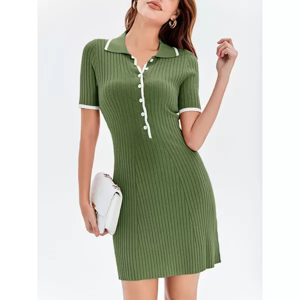 imageSaodimallsu Womens V Neck Short Sleeve Slim Fit Bodycon Sweater Dress Button Up Ribbed Knit Mini Summer DressesArmy Green