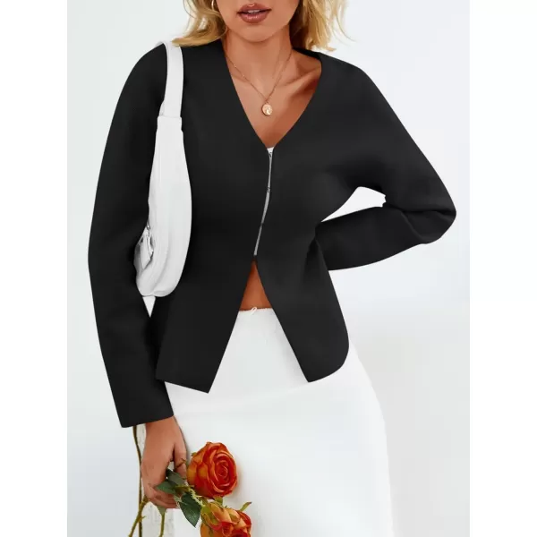 imageSaodimallsu Womens V Neck Sweater Blazer Peplum Long Sleeve Knit Open Front Split Cardigan SweatersBlack