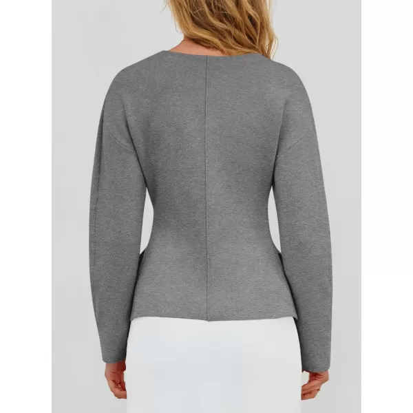 imageSaodimallsu Womens V Neck Sweater Blazer Peplum Long Sleeve Knit Open Front Split Cardigan SweatersLight Grey