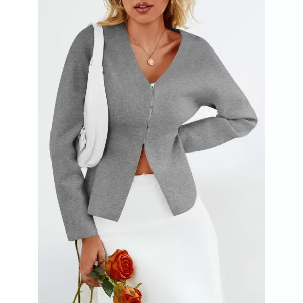 imageSaodimallsu Womens V Neck Sweater Blazer Peplum Long Sleeve Knit Open Front Split Cardigan SweatersLight Grey