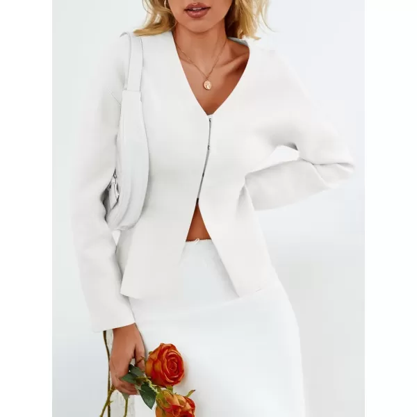 imageSaodimallsu Womens V Neck Sweater Blazer Peplum Long Sleeve Knit Open Front Split Cardigan SweatersWhite