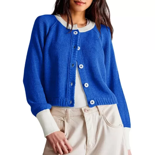 imageSaodimallsu Womens Cropped Cardigan Sweaters Button Down Open Front Long Sleeve Fall Trendy Color Block Knit CoatsBlue