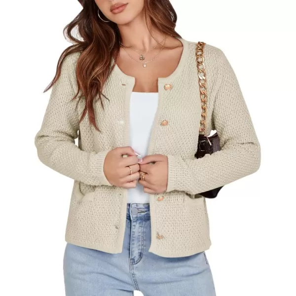 imageSaodimallsu Womens Cropped Cardigan Sweaters Chunky Button Down Long Sleeve Crewneck Waffle Knit Sweater JacketBeige