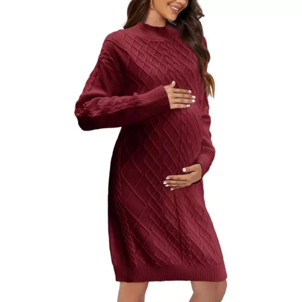 imageSaodimallsu Womens Maternity Sweater Dress Cable Knit Sexy Bodycon Crew Neck Long Sleeve Fall Mini Sweaters DressesWine Red