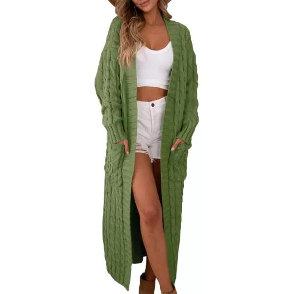 imageSaodimallsu Womens Open Front Long Cardigan Oversized Long Sleeve Loose Cable Knit Chunky Fall Sweater Coat with PocketsArmy Green