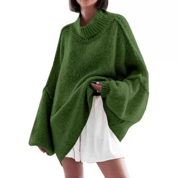 imageSaodimallsu Womens Oversized Sweaters Mock Neck Batwing Long Sleeve 2024 Fall Trendy Ribbed Knit Casual Tunic SweaterArmy Green