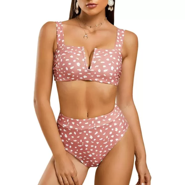 imageSaodimallsu Womens Sexy Two Piece Leopard Printed Swimsuits High Waisted High Cut Padded Bikini Set Bathing SuitsZa Pink