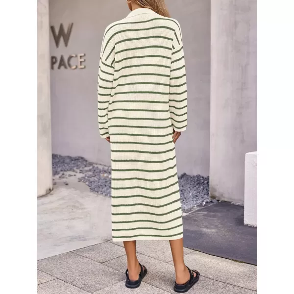 imageSaodimallsu Womens Button Down Sweater Dress Long Sleeve V Neck Knit Casual Striped Cardigans Maxi DressesArmy Green