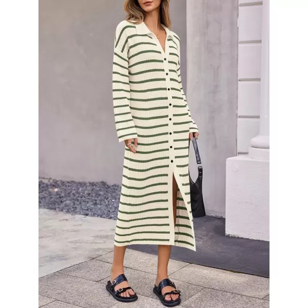 imageSaodimallsu Womens Button Down Sweater Dress Long Sleeve V Neck Knit Casual Striped Cardigans Maxi DressesArmy Green