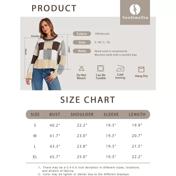 imageSaodimallsu Womens Checkered Sweater Cropped Oversized Trendy Fall Crew Neck Color Block Pullover SweatersGreen