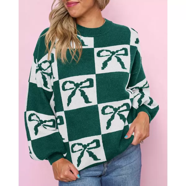 imageSaodimallsu Womens Color Block Bow Sweater Oversized Crewneck Long Sleeve Knit Warm Pullover TopsGreen